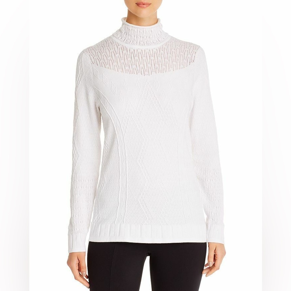 New Nic+Zoe Flash Pointelle Sweater White Mock Neck Size Large